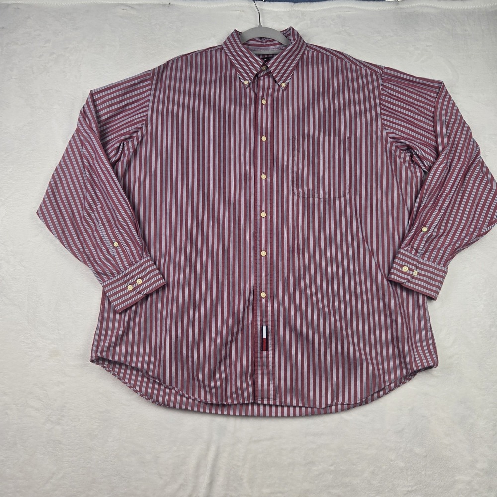 Tommy Hilfiger Men's Red Blue White Striped Button Down Size XL Long‎ Sleeve